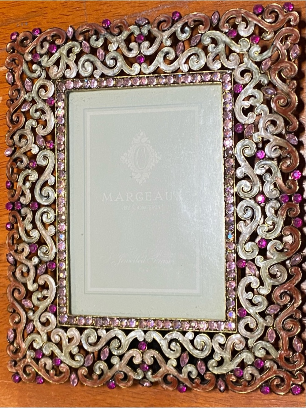 Ornate Pink, Purple and White Enamel Crystal Picture Frame